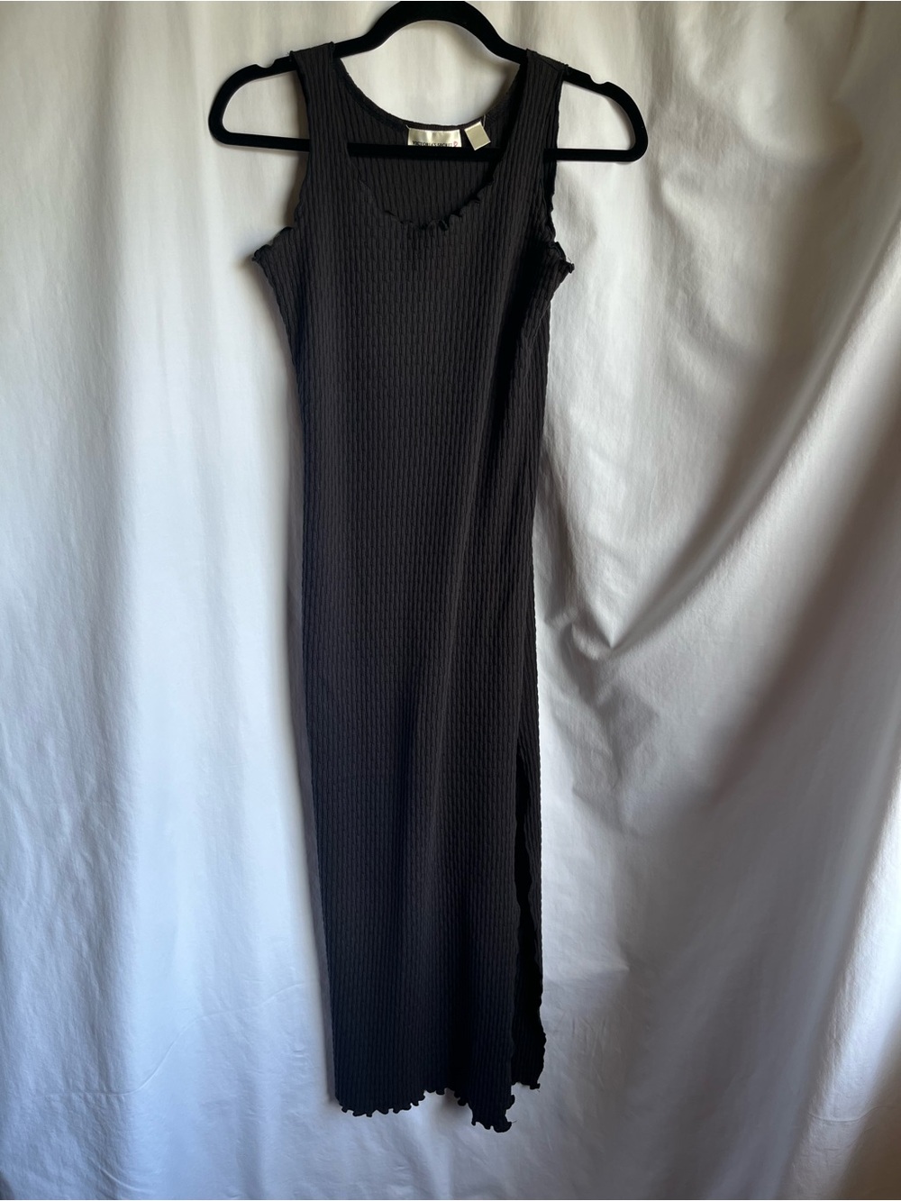 Vintage Victoria's Secret Black Ribbed Maxi Tank Dress with side slit